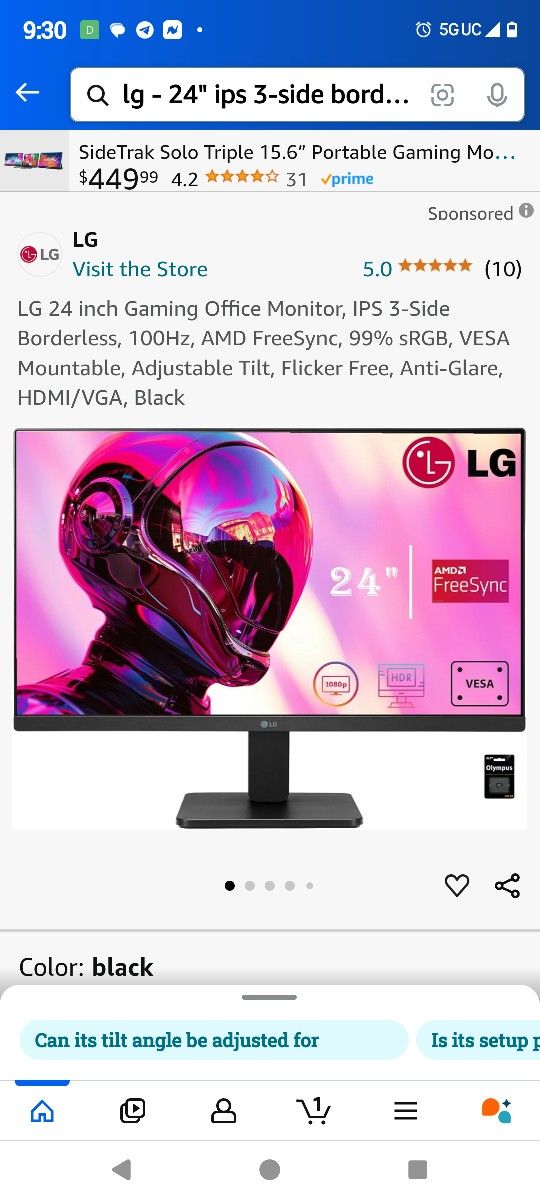 24 Inch LG.FREESYNC AMD MONITOR With Cordless Key Board