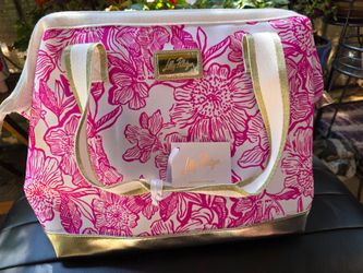 Lilly Pulitzer Pink Floral Weekender Cooler/Tote Bag with Gold Accents