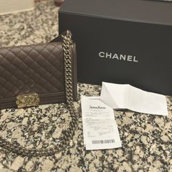 Chanel New Dark Brown Boy Bag Purse 