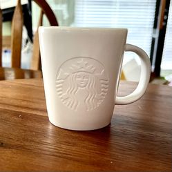 ** No VISIBLE chips, cracks, flea bites, or crazing.    The Starbucks 3 oz. Demitasse Espresso Cup features a white design with an embossed mermaid lo