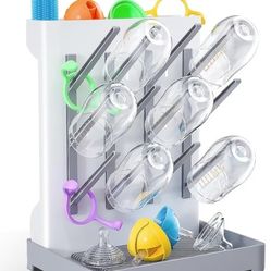 Baby Bottle Drying Rack: Vertical Space Saving Large Bottles Holder - Standing Boon Dryer Rack Baby Accessory - Countertop Holds Up to 12 Bottles & Pu