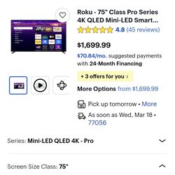 75in ROKU TV PRO SERIES MINI-LED new
