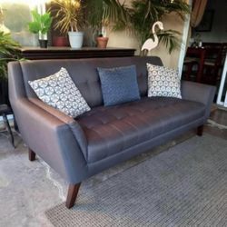 Gray Mid-Century Modern Tufted Sofa