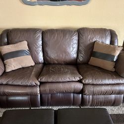 FREE  Genuine Leather Reclining Sofa – 2 Recliners – Very Comfortable