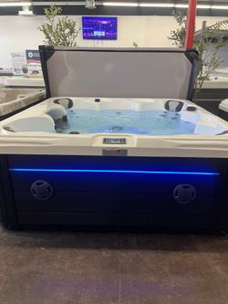 Spa and outdoor kitchen island