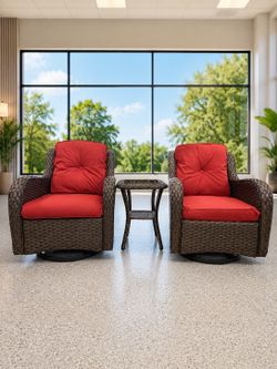 New 3-Piece Wicker Patio Swivel Chair Set – $169.99