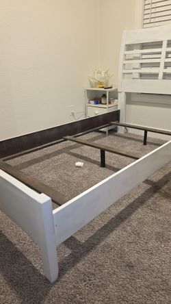 White Wood Bed Frame with Slats twin size