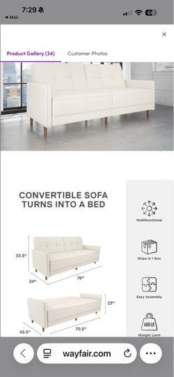 White Faux Leather Convertible Sofa -Wayfair
