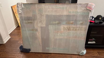 Vintage Lee Reynolds 48” x 60” Textured Abstract – Original Gold Frame – MCM
