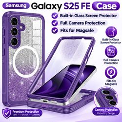 for Galaxy S25 FE Case Magnetic,[Compatible with Magsafe][Built-in Tempered Glass Screen Protector]