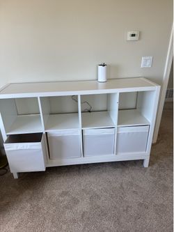 IKEA Kallax 4x2 Cube Shelf (White) w/ 4 Fabric Bins – La Jolla