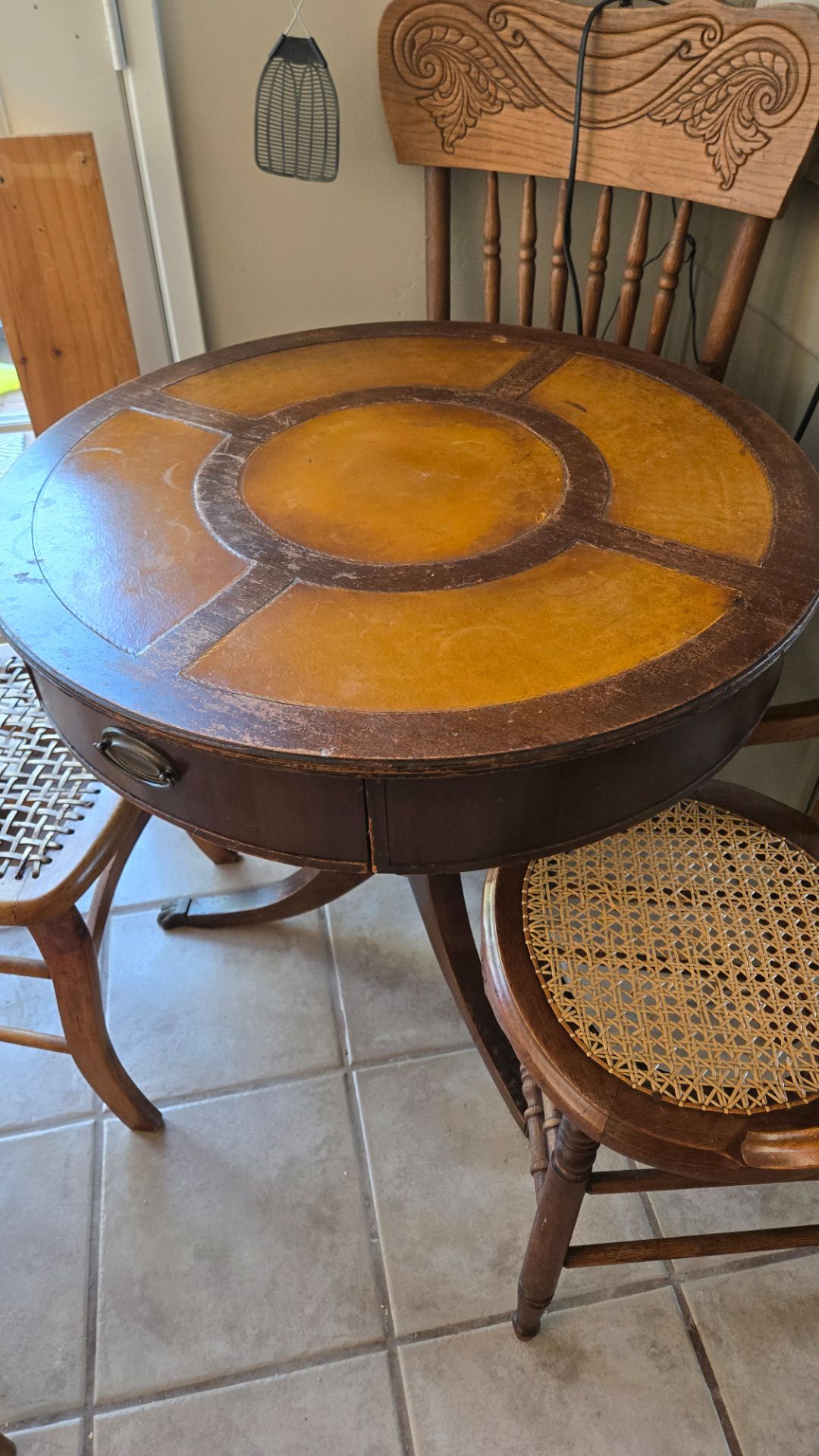 Leather top table antique