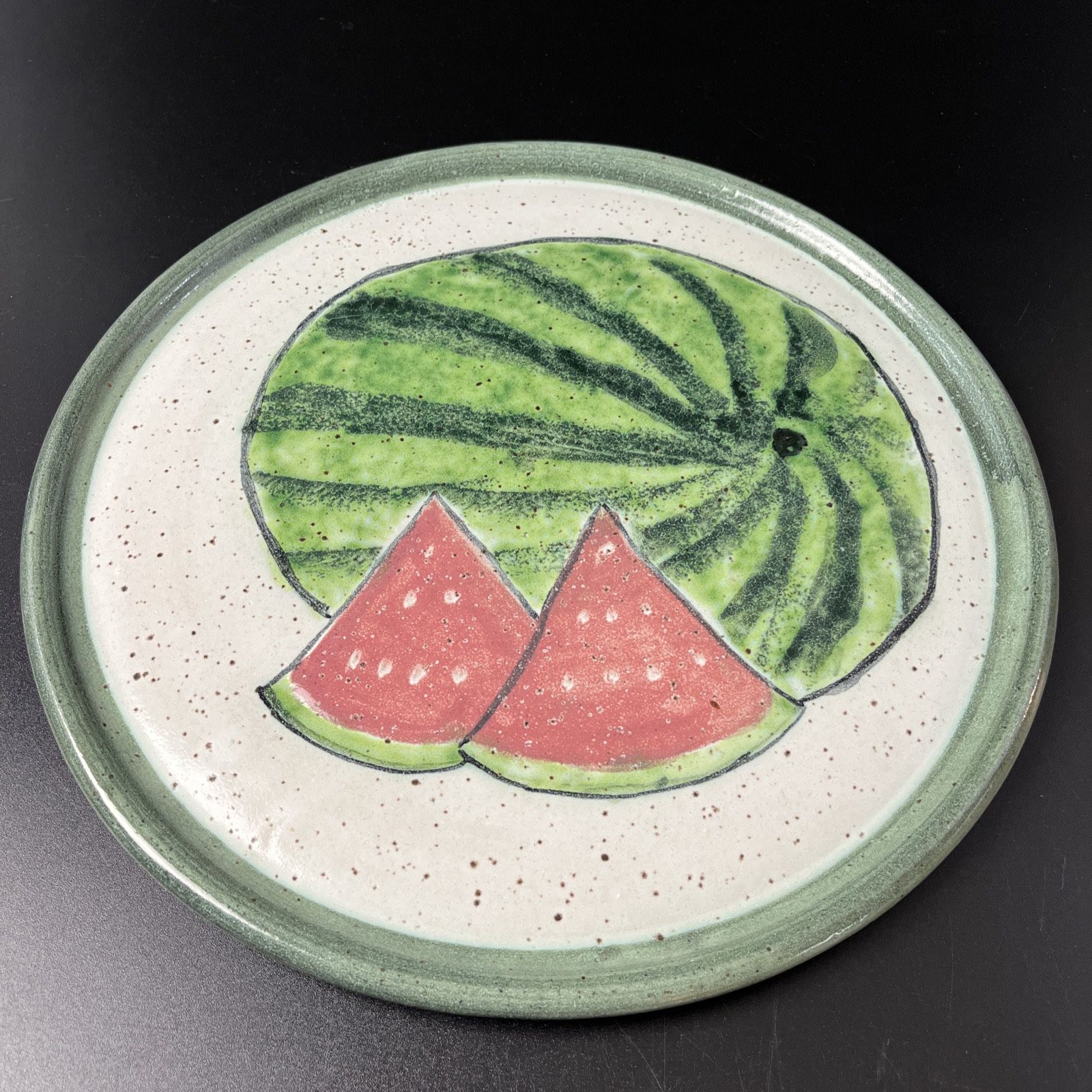 Studio Art Pottery Watermelon Serving Platter Fruit Plate Signed 11" Farmhouse