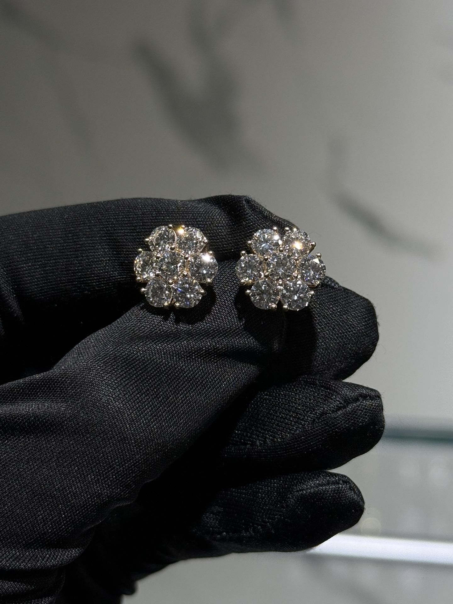 New 14k Gold Lab Diamond Cluster Flower Earrings