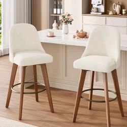 2pcs Counter Height Bar Stools Set of 2, 360° Swivel Barstools, Linen Fabric Upholstered Bar Chairs with Backs and Wood Legs, 26" Seat Height 
