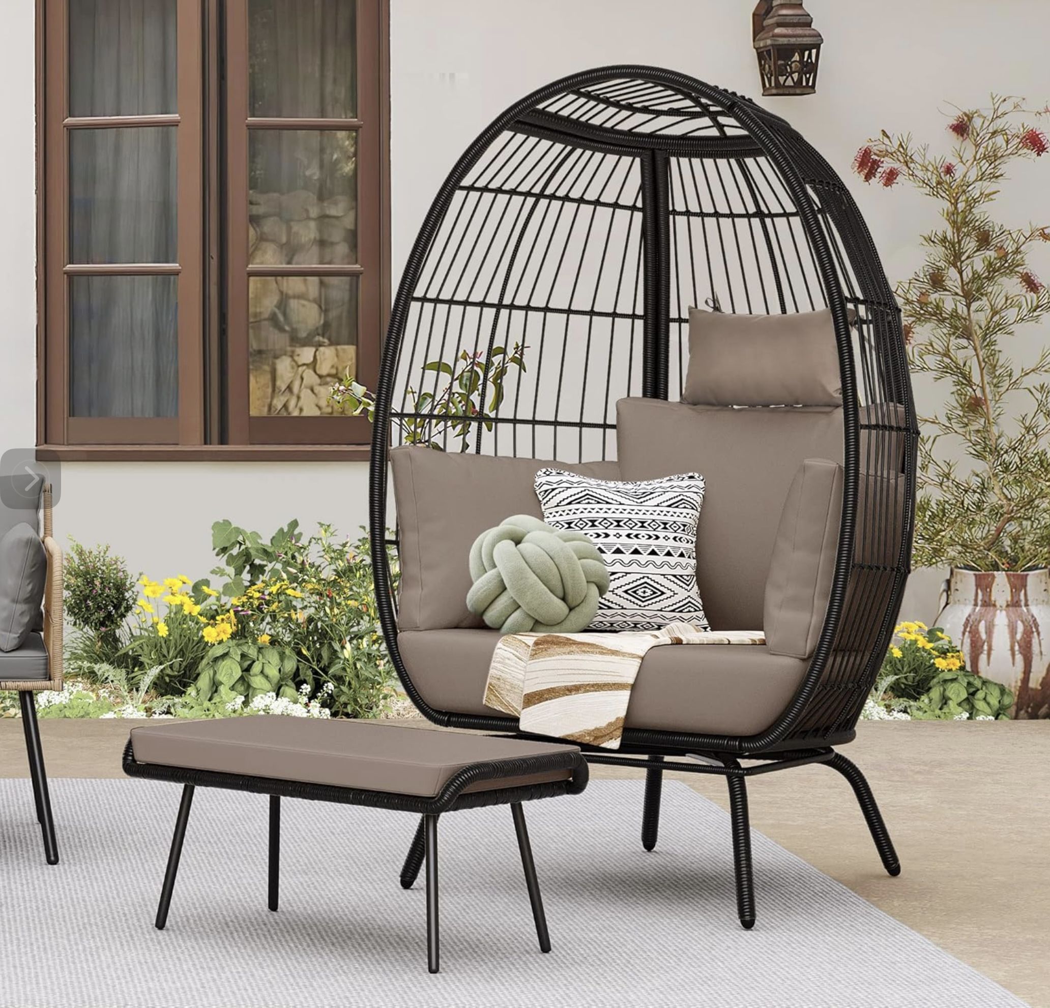 BRAND NEW!!! STILL IN BOX WICKER EGG CHAIR WITH OTTOMAN AND STAND