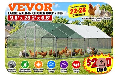VEVOR 9.8’ x 26.2’ Large Walk-In Chicken Coop / Run with Cover – New