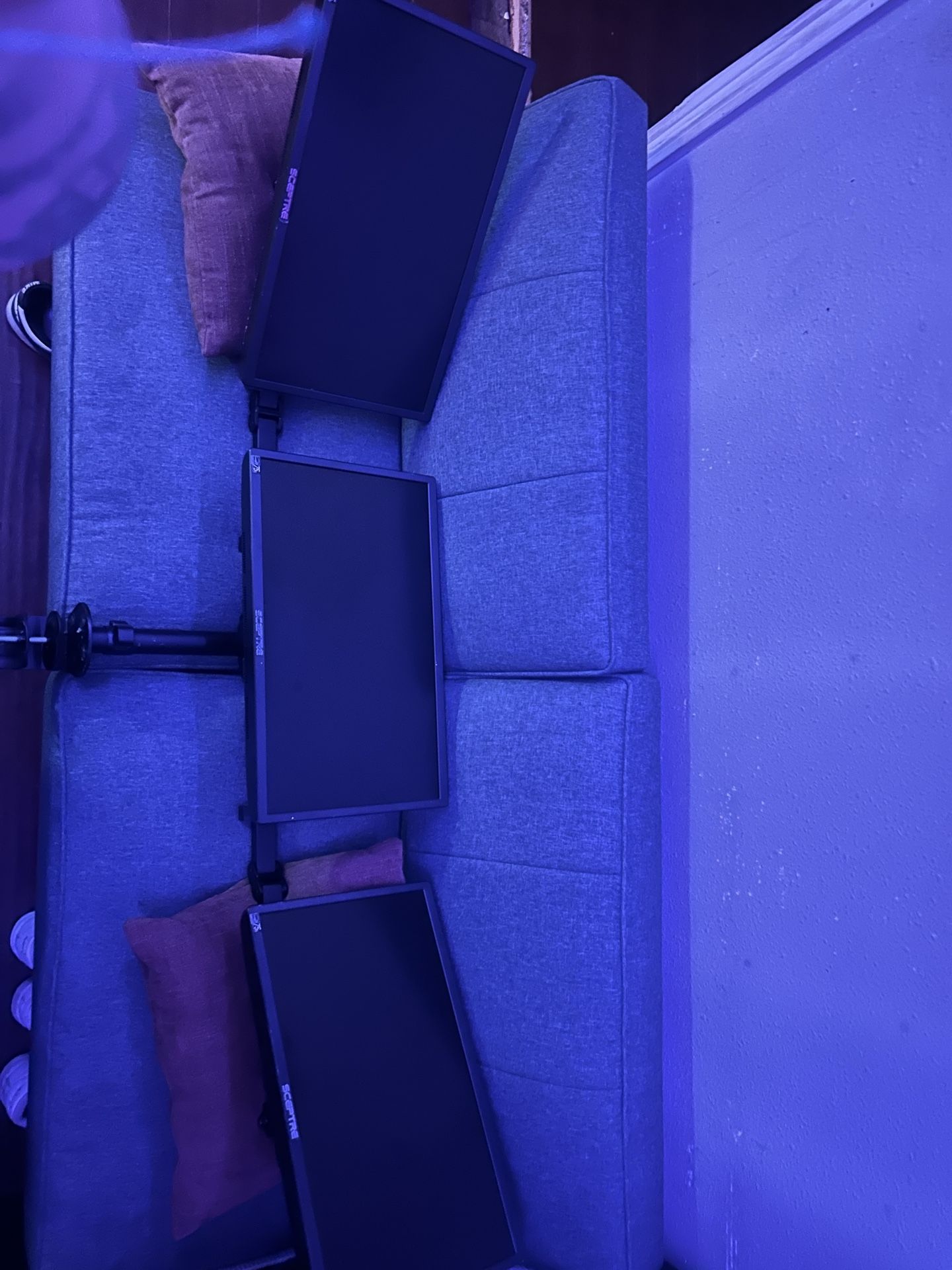 Triple Monitor Floating Arm Stand With Three 24” Monitors