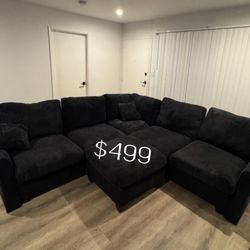 Stylish 4-Pc Corduroy Sectional Sofa With Ottoman ✅  No Tax