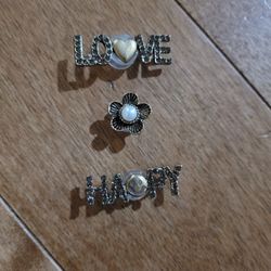 Lot Of 3 Metal Croc Charms Love And Happy