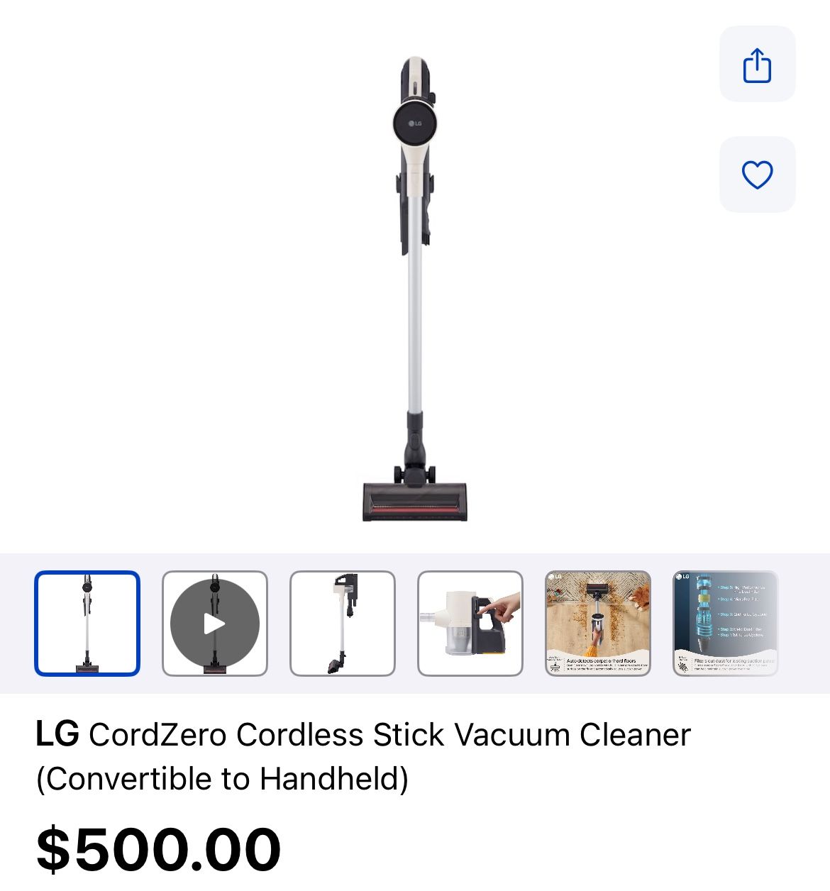 LG Vacuum Stick Convertible  To Handheld