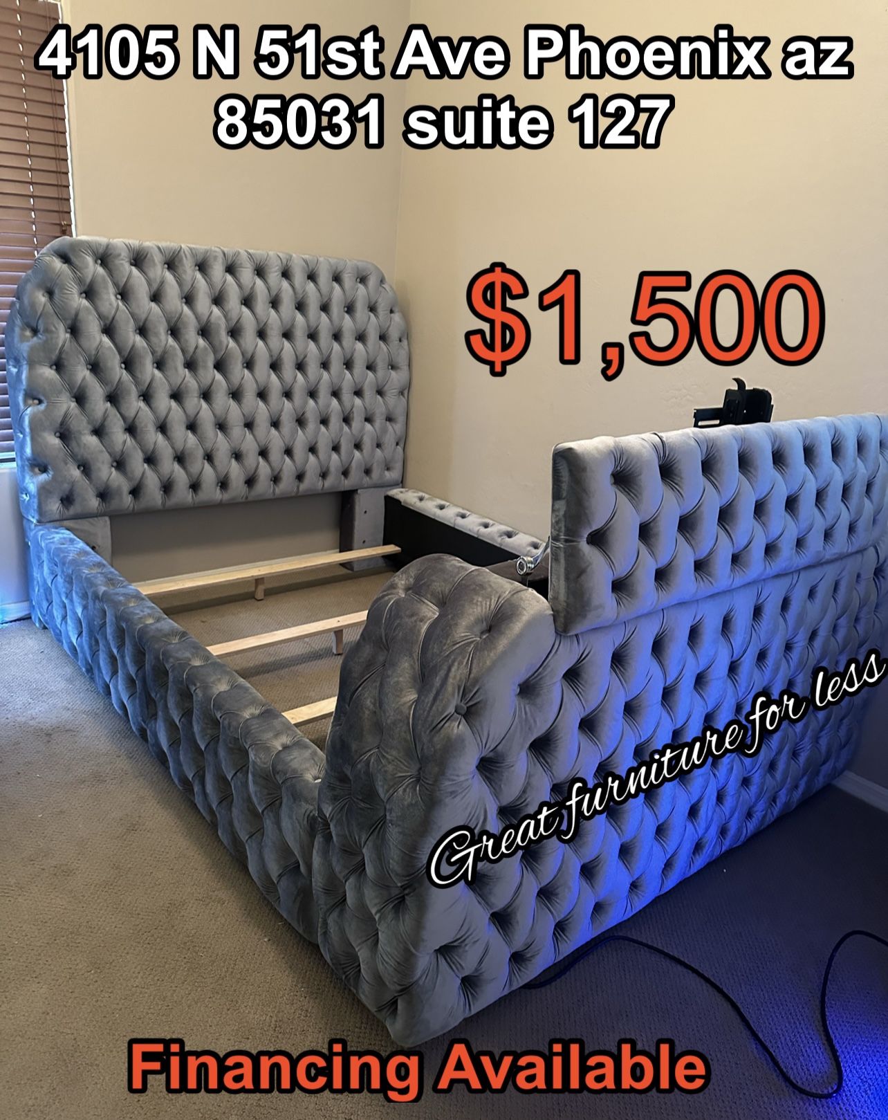 Queen Size Bed Frame Grey Velvet Brand New
