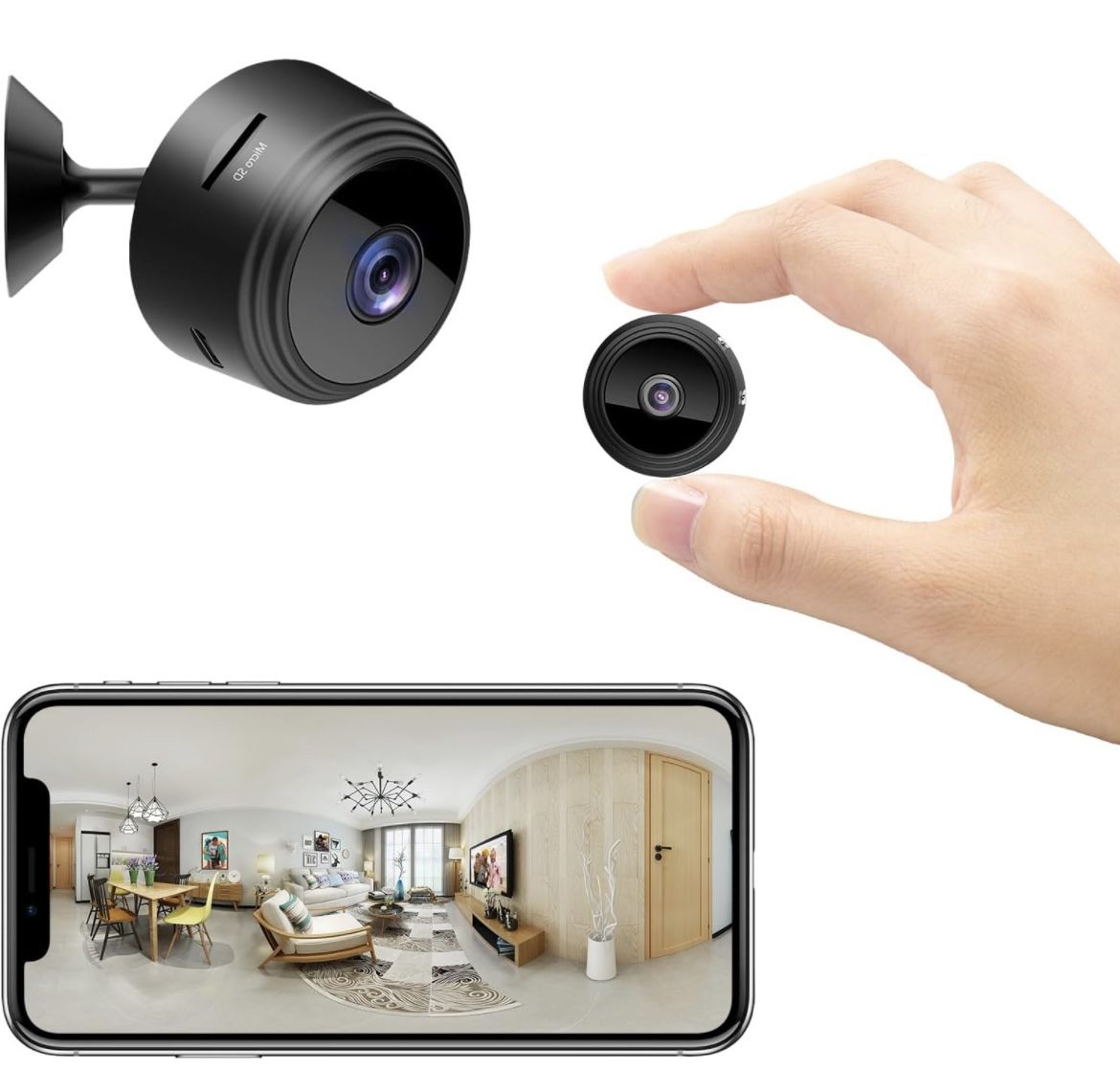 New In Box 1080P WiFi Camera Wireless Indoor Security Camera Compact Pet Camera with Motion Detection App Control Small Micro Long-Lasting Battery