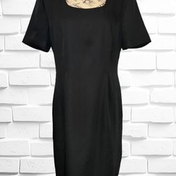 Sag Harbor Women’s Size 12 Solid Black Short Sleeve Shift Dress • Square Neck