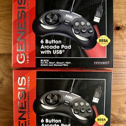 2 SEGA Genesis Controllers  - 6 Button Arcade Pad With USB 