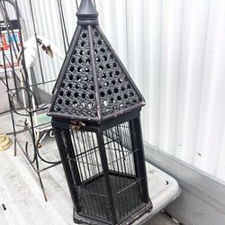 Very Rare Old Black Wicker Circle birdcage 11.5”W x 27” high