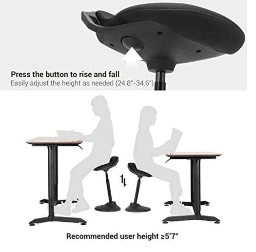 Standing Desk Chair, Adjustable Ergonomic Standing Stool, 23.6"-33.3", Swivel Sitting Balance Chair, Anti-Slip Bottom Pad, Black