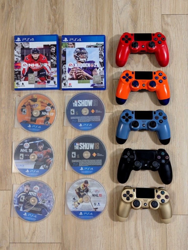 8 PS4 Sports Games & 5 PS4 Controllers (Read Description For Controller Status)