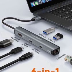 CableCreation 6-in-1 USB-C Hub/Multiport Adapter with 4K 60HZ HDMI, USB C Data Port, 1Gbps Ethernet, 100W Power Delivery, 2 USB 3.0 Port, for MacBook 