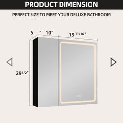 GETPRO 30x30 Inch Lighted Medicine Cabinets LED Medicine Cabinet Mirror For Bathroom Black Aluminum Surface Mount Anti-Fogger Function 3 Color Tempera