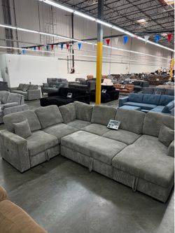 Giant oversize grey sleeper sectional sofa pull out bed couch new in boxes