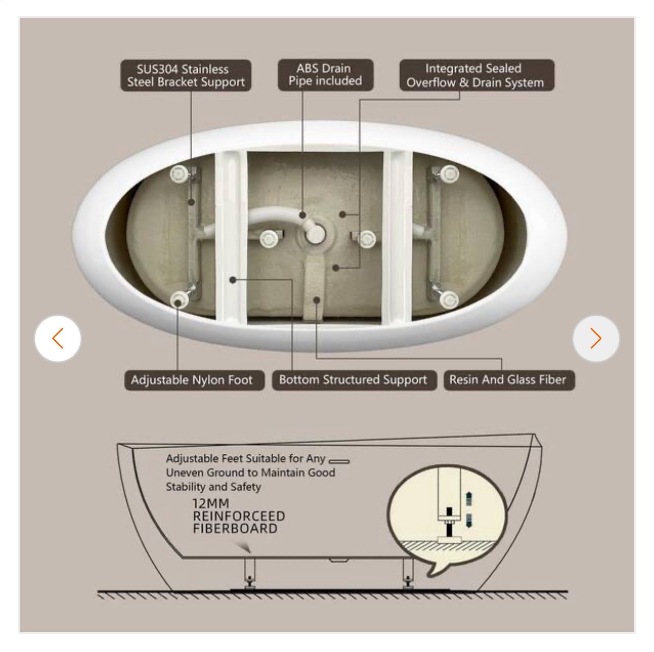 65 in. x 29.5 in. Acrylic Freestanding Flat Bottom Bathtub Soaking with Center Drain Free Standing Bathtub in White