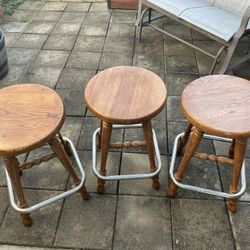 Three Solid Oak Stools