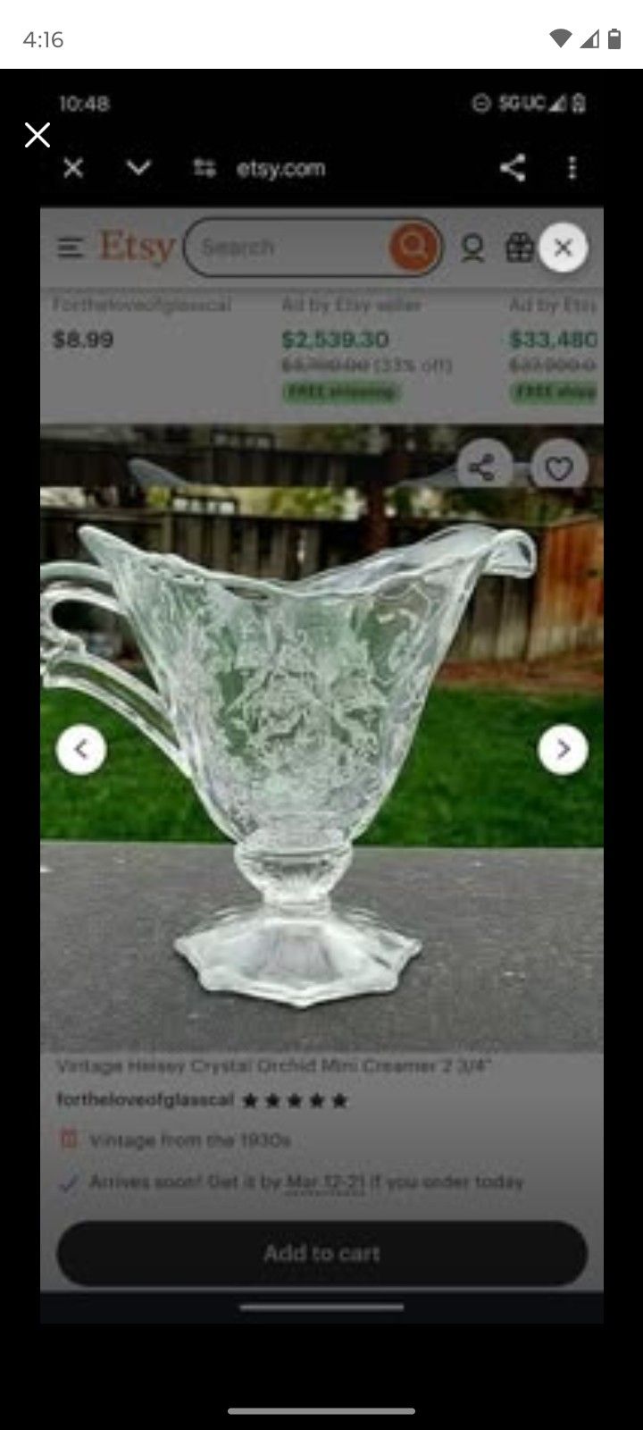 Vintage Heisey Crystal Orchid Mini Creamer 2 3/4