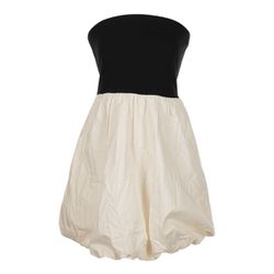 Women's Black & Cream Strapless Bubble Hem Dress, S