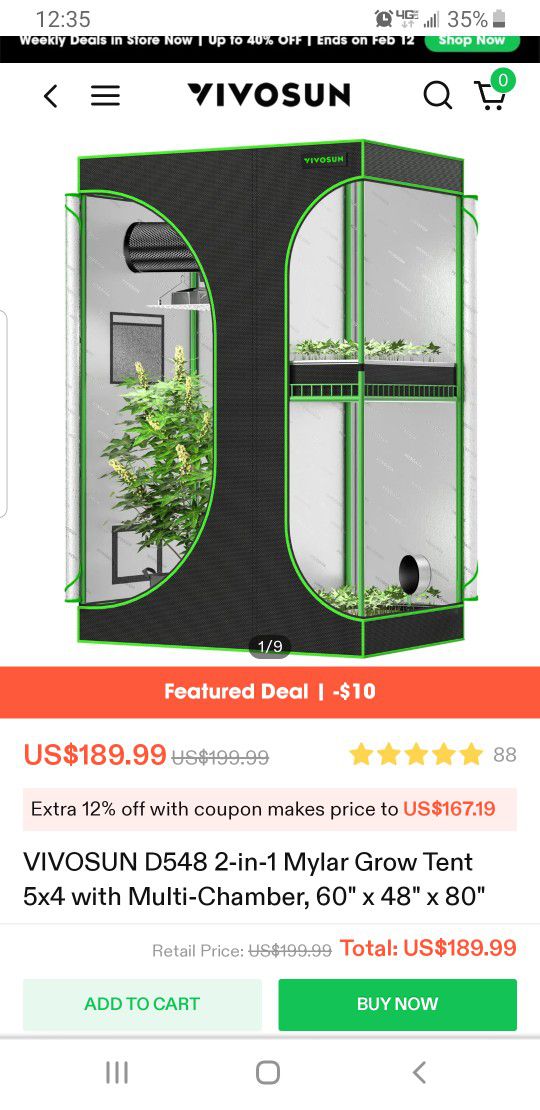 Grow Tent $100 4 X 5 Ft. 80" Tall