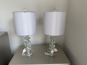 (2) Elegant, Chic, Modern Glass Table Lamps w/ Shades set 