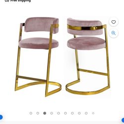 Meridian Furniture Stephanie 26"H Velvet Counter Stool in Pink (Set of 2)