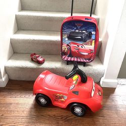 Disney Pixar Cars Ride-On With Lights And Music, Like new condition rolling bag, small talking car (all Pictured $25)