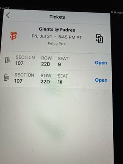 2 PADRES/GIANTS TICKETS, FRIDAY, 7/31, SEC 107, ROW 22D