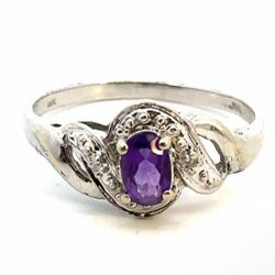 Woman’s Ladies 14k White Gold Synthetic Amethyst Ring Size 8.5 GP3088279