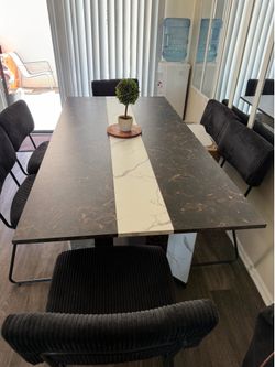 Modern Marble-Style Dining Table Set w/ 6 Chairs – Seats 6