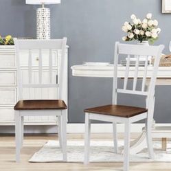 White & Brown Wooden Dining Chair Set -  Rustic Dining Chairs in Brown Seat