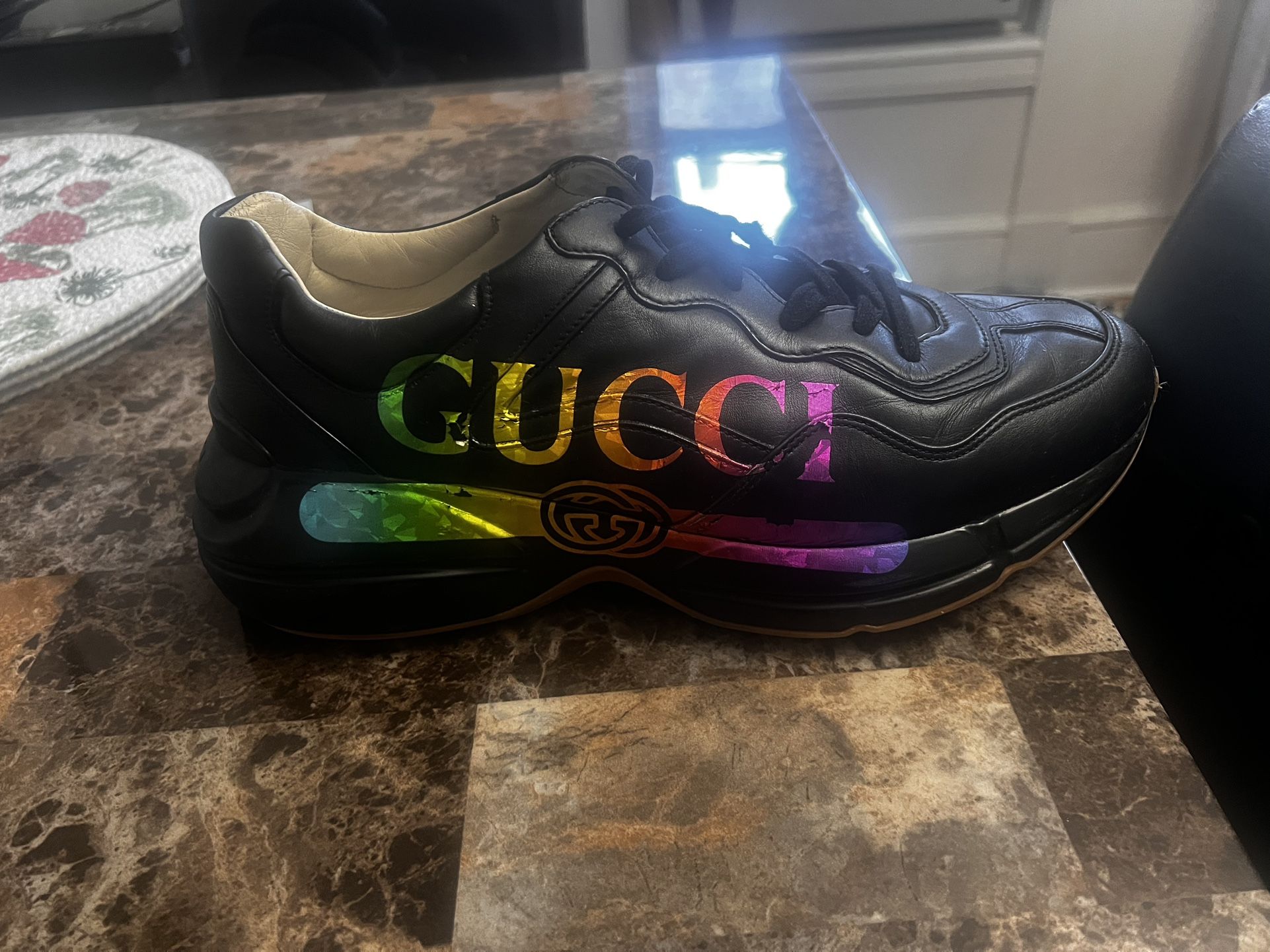 Gucci Leather Floral Print Sneakers Men Size: 9