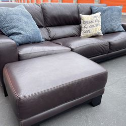 Italian Leather Sectional Or Couch And Ottoman 