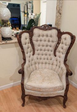 Italian Victorian Hand Carved Upholstered Armchair